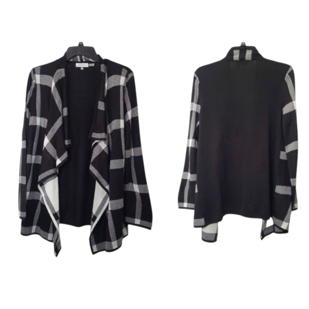 Calvin Klein Black & White Plaid Cardigan Size Small Petite